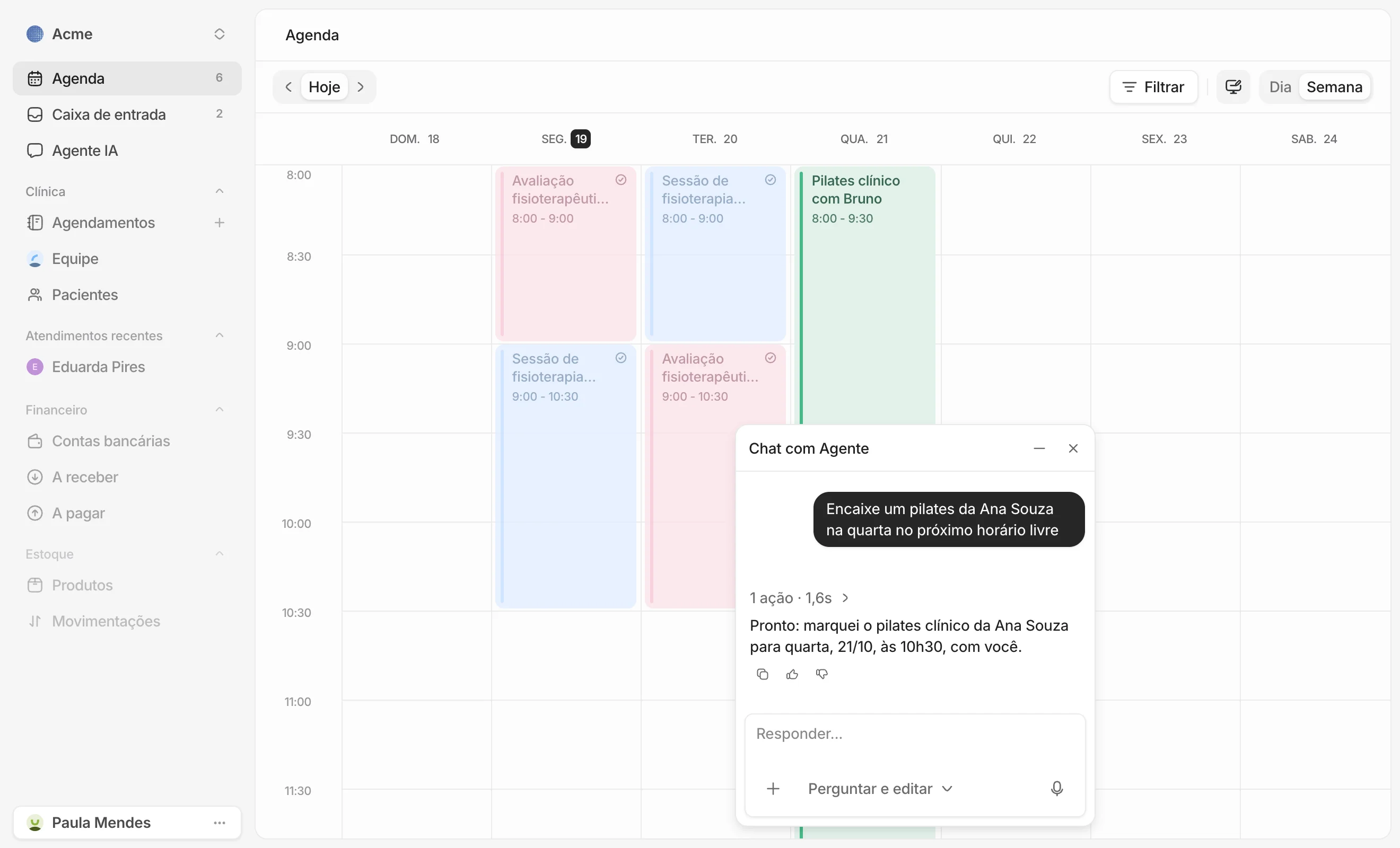Agenda do Clinnie com a consulta que o Agente acabou de marcar